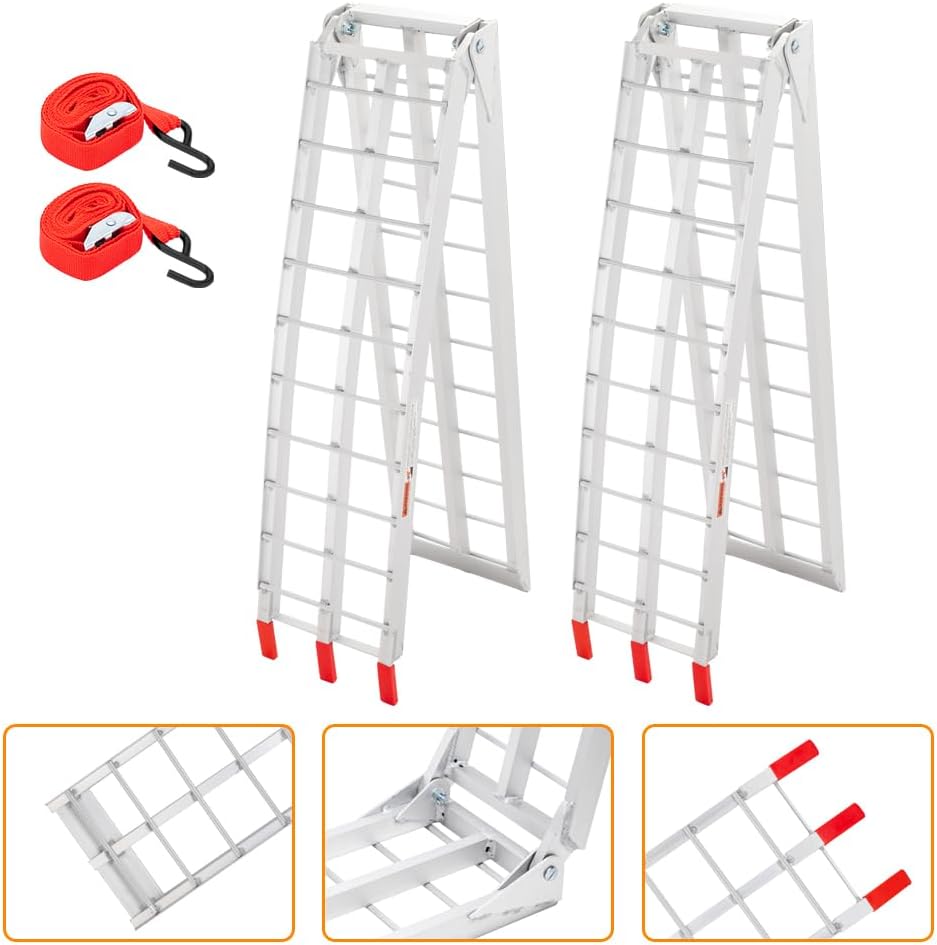 7ft Aluminum Motorcycle Ramps 1500lbs Capacity, 2pcs Folding Loading Truck Ramps for Pickup Trucks Bed, Trailer Ramp