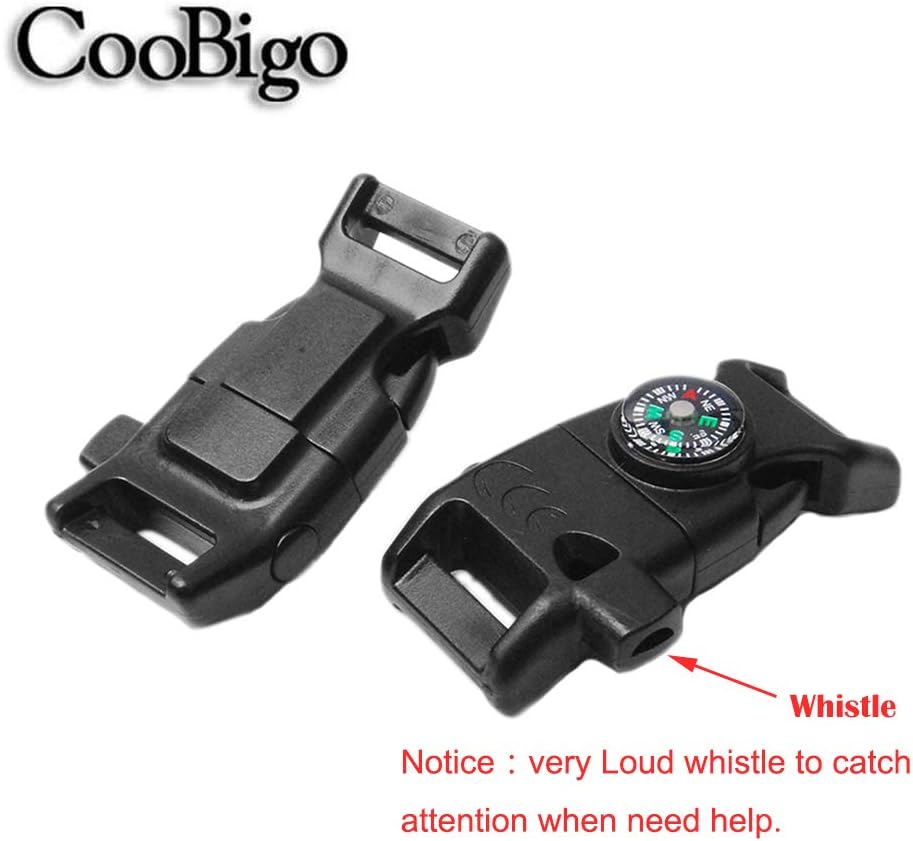 Paracord Buckle with Whistle Compass, Side Release Plastic Buckles for Paracord Bracelet