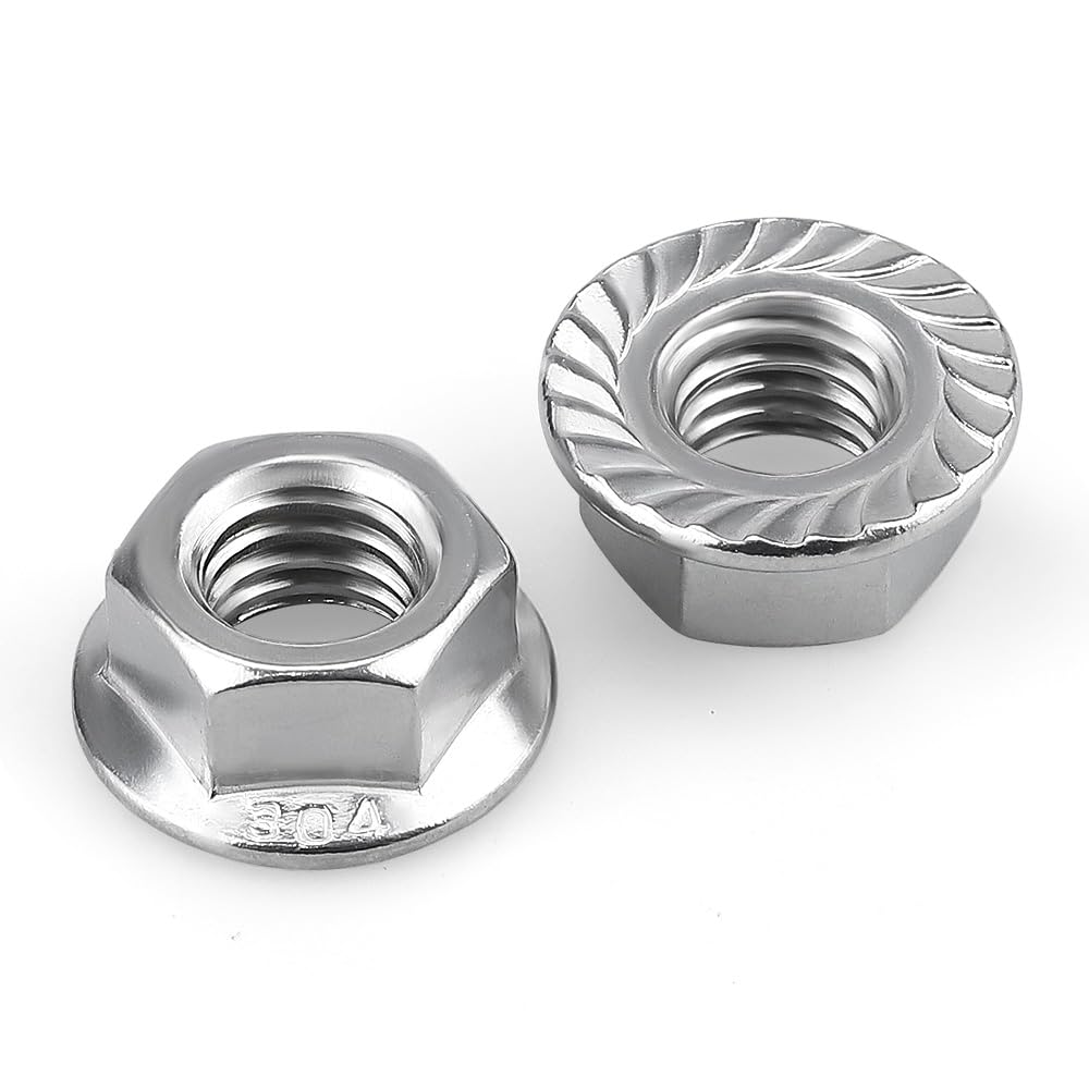 200pk #6-32 Flange Nuts, 304 Stainless Serrated Flange Lock Nuts