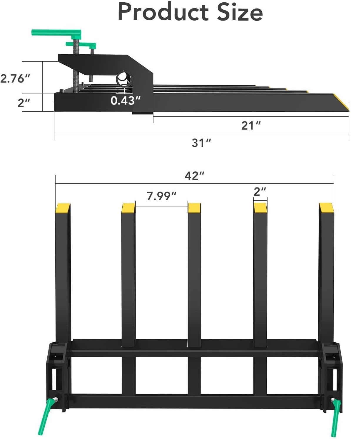 48" Clamp-On Debris Forks, 2500 lbs Capacity Heavy-Duty Pallet Forks Attachment for Loader Bucket, Skid Steer & Tractor