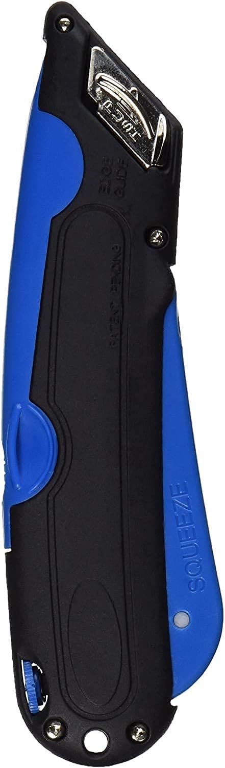 Self-Retracting Blade Safety Cutter, Left and Right Edge Guide, 3 Depth Setting, Preloaded with 3 Blades - Black/Blue