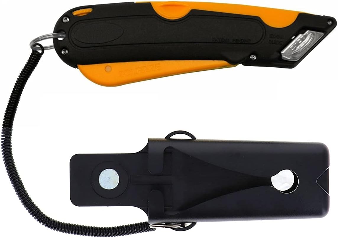 EZ-1000 Safety Box Cutter Utility Knife, 3 Blade Depth Setting, Squeeze Trigger and Dual Side Edge Guide, 2 Blades