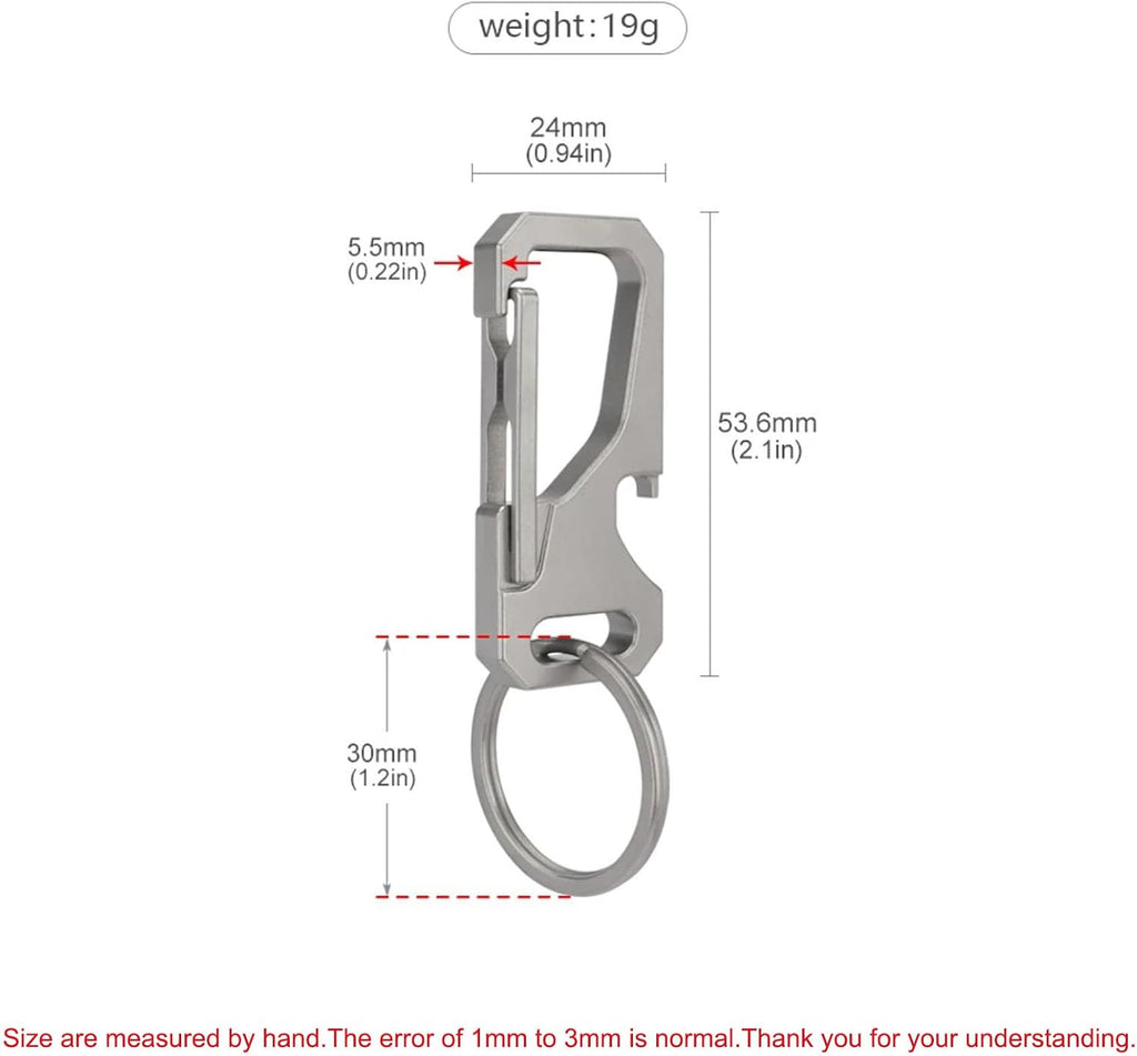 Titanium Carabiner Keychain for Men, Heavy Duty Key Ring Clip | Metal KeyRing Clip with Bottle Opener, EDC Multitool