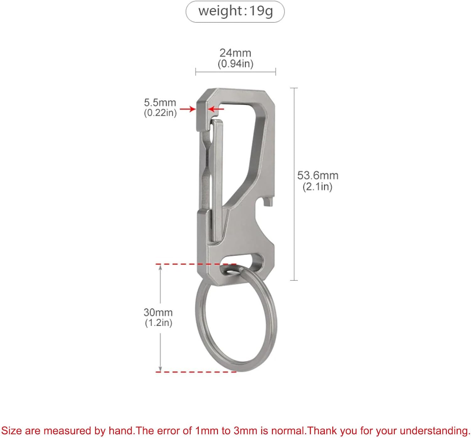 Titanium Carabiner Keychain for Men, Heavy Duty Key Ring Clip | Metal KeyRing Clip with Bottle Opener, EDC Multitool