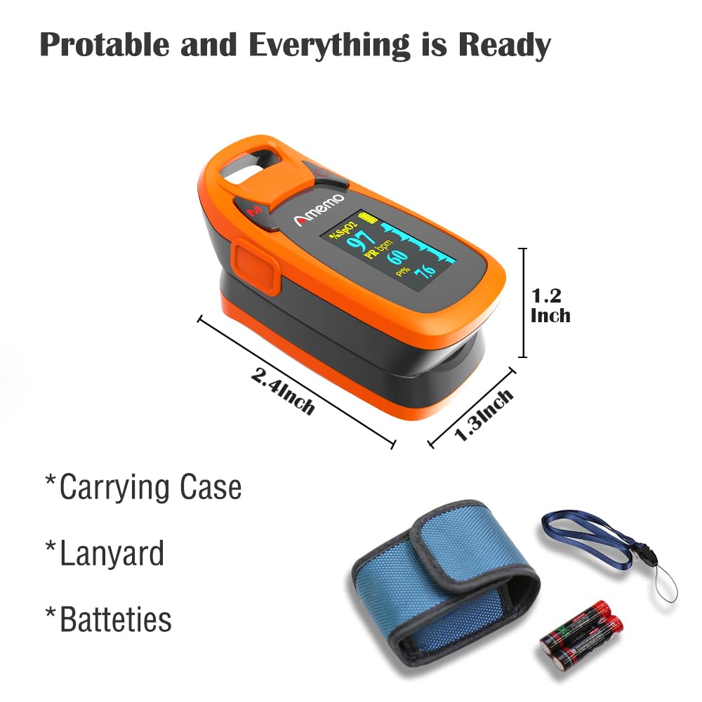 Fingertip Pulse Oximeter with Plethysmograph and Perfusion Index, include carrying case, Large OLED Digital Display