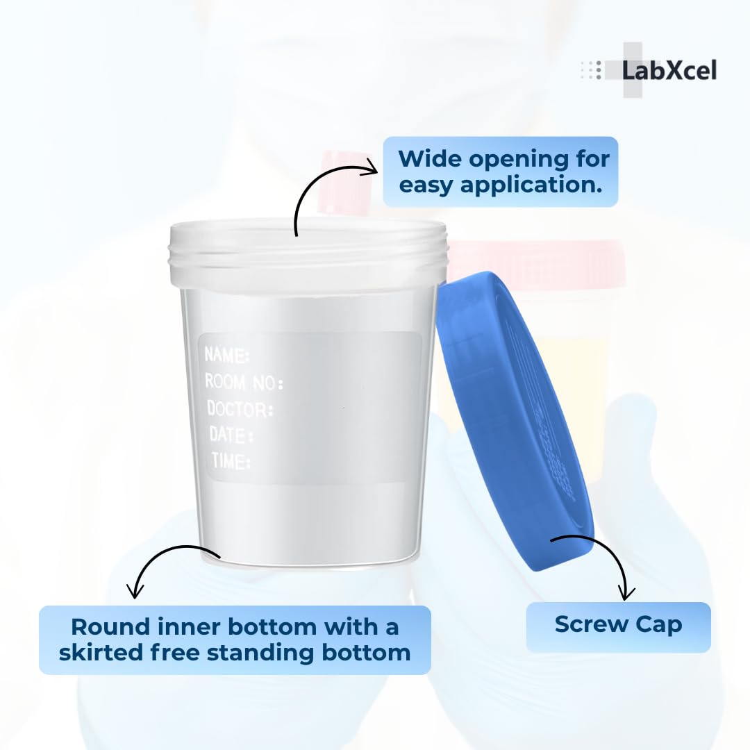 Polypropylene Clear Specimen Containers with Screw Cap – 4.5oz (120mL) Sample Collection Cups for Urine, Stool &