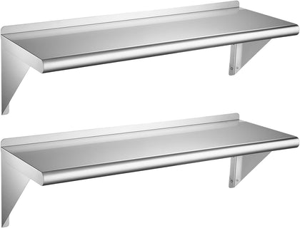 Stainless Steel Shelf 12" x 36" 2-Pack Wall Mount Floating Shelf
