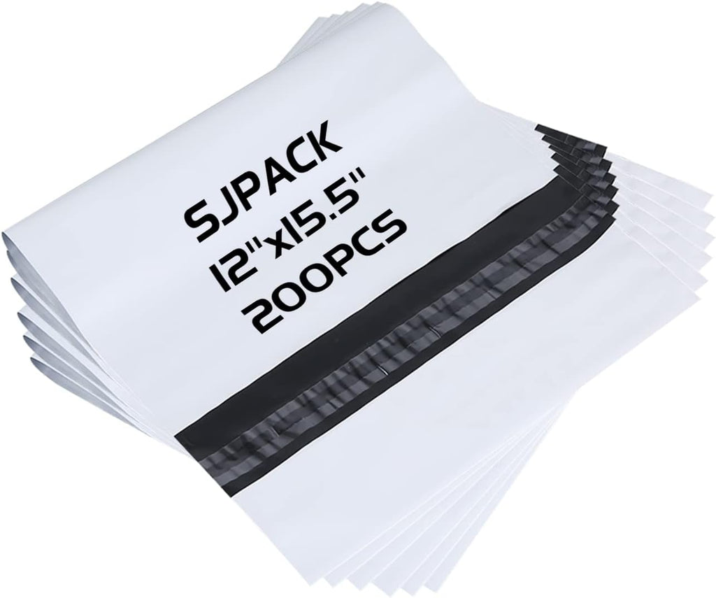 2.5 Mil 12x15.5-inch Poly Mailers Envelopes Bags, White Shipping Bags (200 Bags)