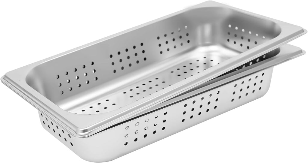 2-Pack Anti-Jam Perforated Stainless Steel Steam Table Pan, 1/3 Size, 2" Deep Commercial Chafing Steam Table Pan