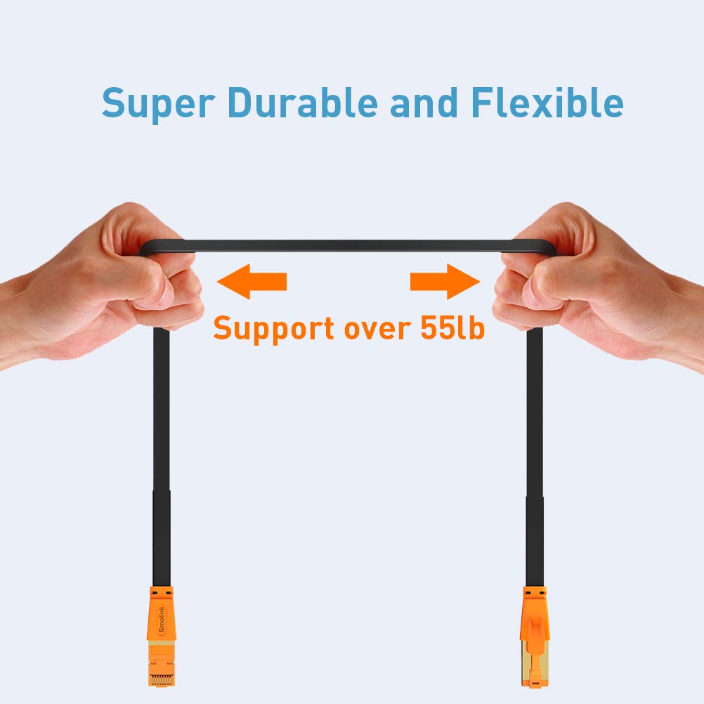 Cat 8 Flat Ethernet Cable, 50 ft RJ45 LAN Cable, 40Gbps 2000MHz | Supports Cat7/Cat6/Cat6e/Cat5 Networks. For Router