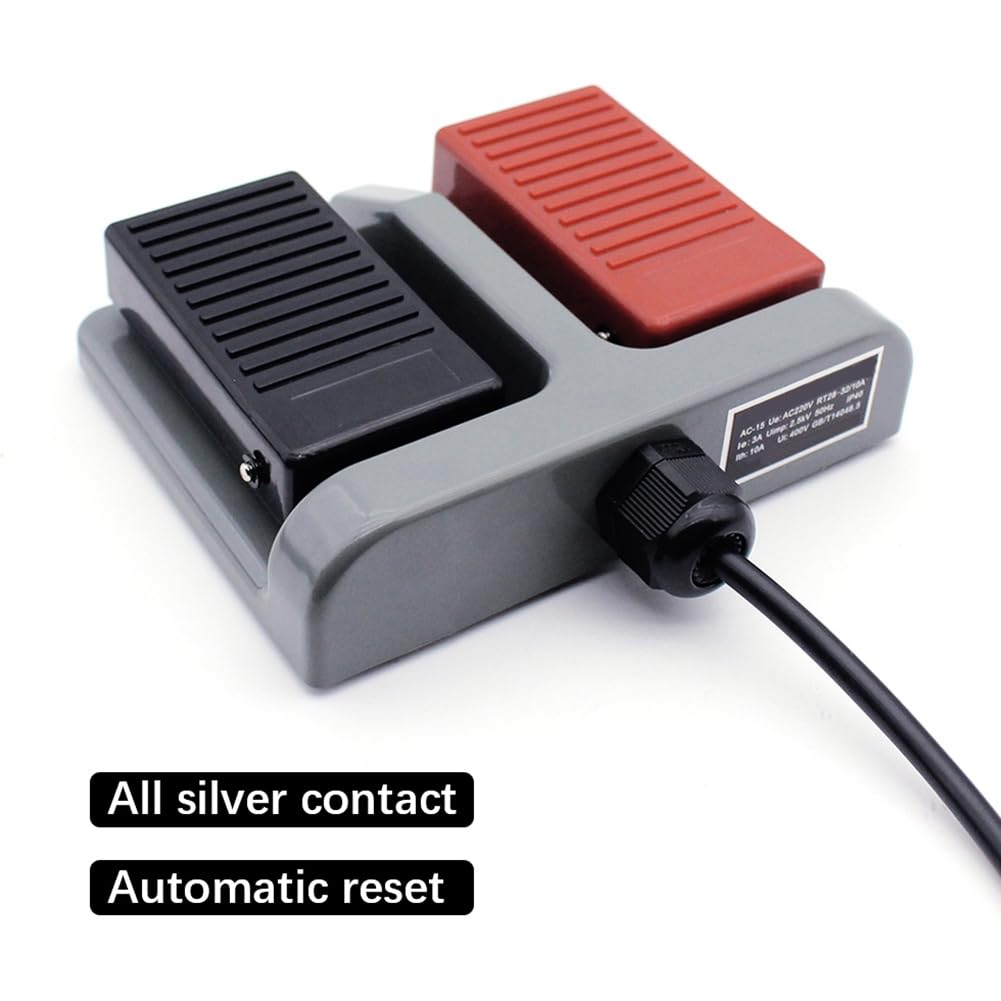 Bloepum Foot Switch MDFS-65 Double Foot Pedal Self-Reset 3A 220VAC Wire