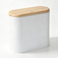 Small Bathroom Trash Can with Lid, 2.6 Gal, Faux Wood Grain Top | White Slim Wastebasket - Odor & Pet Proof, Inner