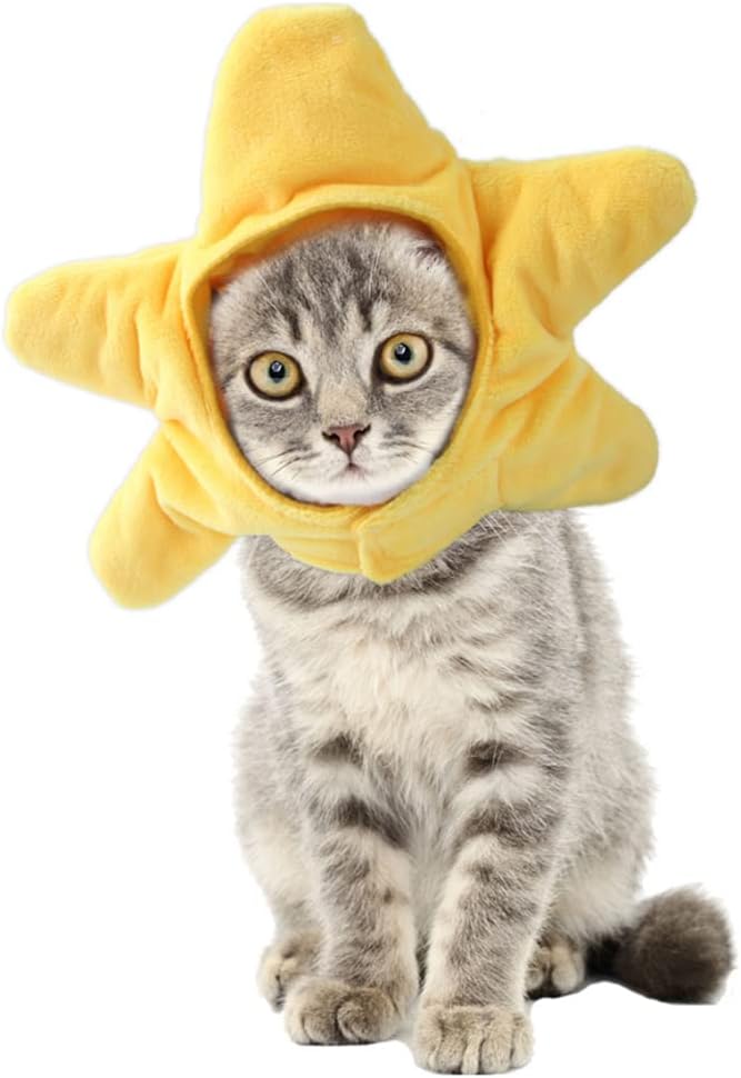 Funny Cat Hat Yellow Starfish Small Dogs Cap Soft Star Shaped Puppy Headgear Halloween Pet Costume Warm Head