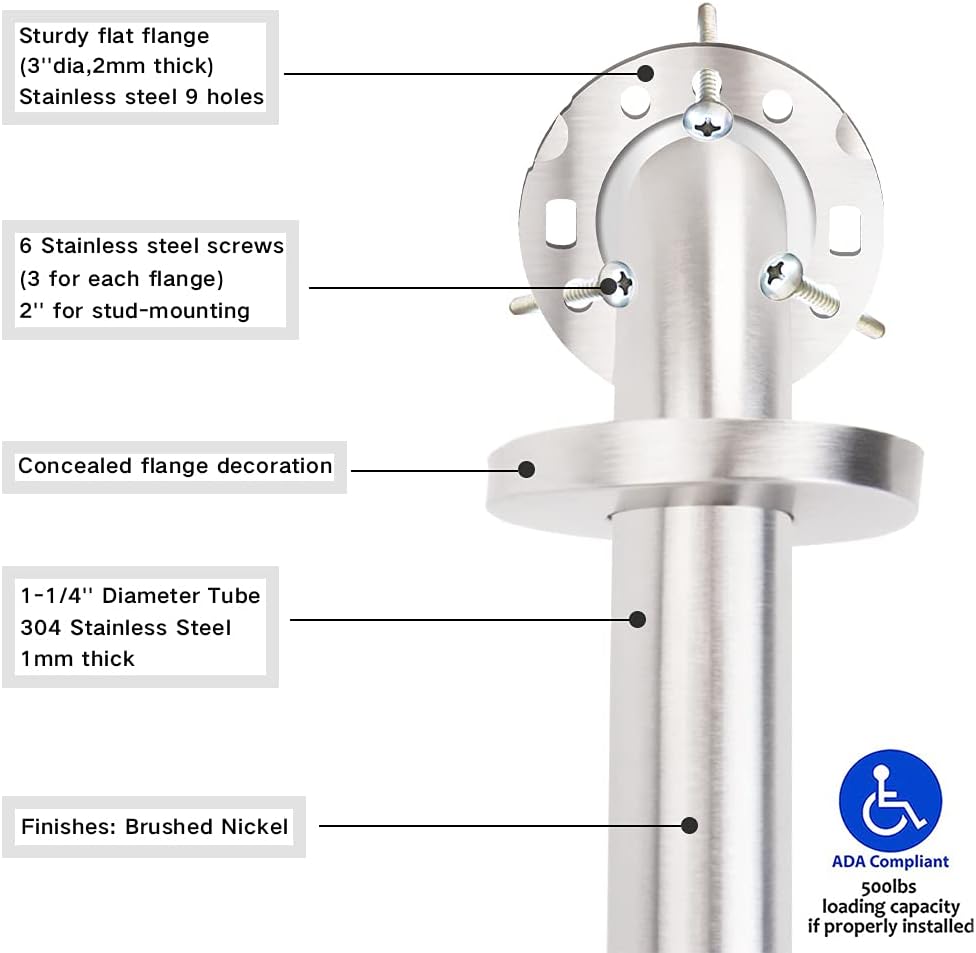Stainless Steel Bathroom Safety Shower Grab Bar, Anti Slip Bathtubs Grab Bars,Toilet Assist Saft Handle Handrail ADA