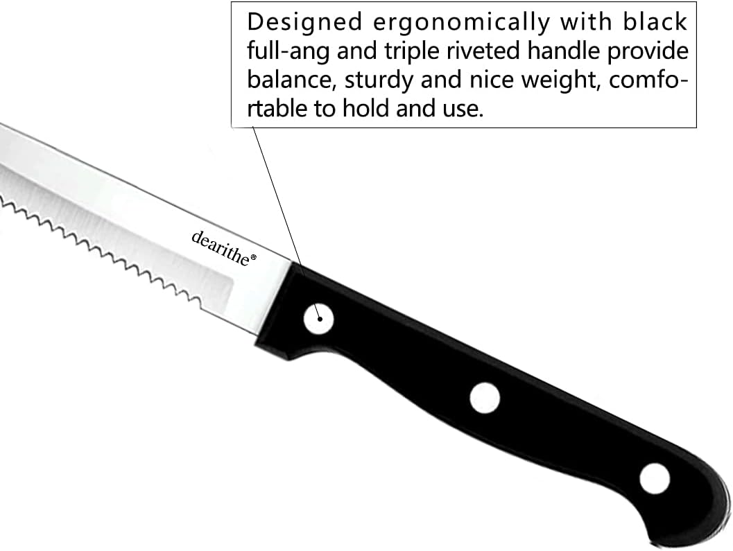 Serrated Steak Knives Set of 48, 4.5 In, Black
