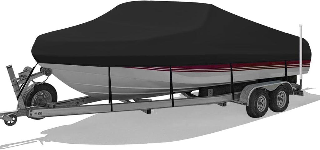 Boat Cover 800D 16-18.5 ft, Heavy Duty Waterproof Tarp Covers with Storage Bag, Fits V-Hull, Fish&Ski, Pro-Style