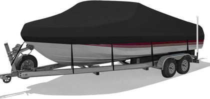 Boat Cover 800D 16-18.5 ft, Heavy Duty Waterproof Tarp Covers with Storage Bag, Fits V-Hull, Fish&Ski, Pro-Style