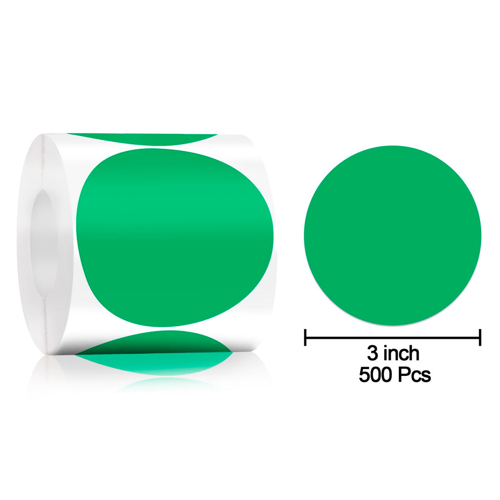 Pack of 500 Round Color Coding Circle Dots Stickers Labels (3", Green)