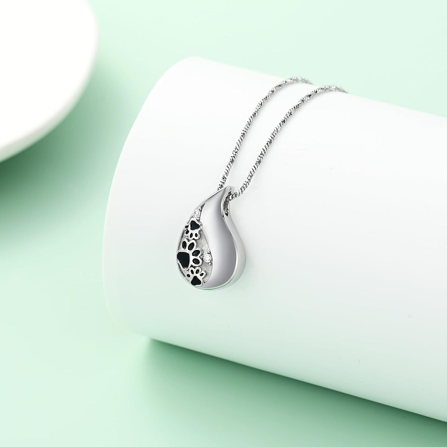 Pet Paw Print Teardrop Urn Necklace for Ashes for Dog/Cat Ashes Keepsake Memorial Pet Cremation Jewelry