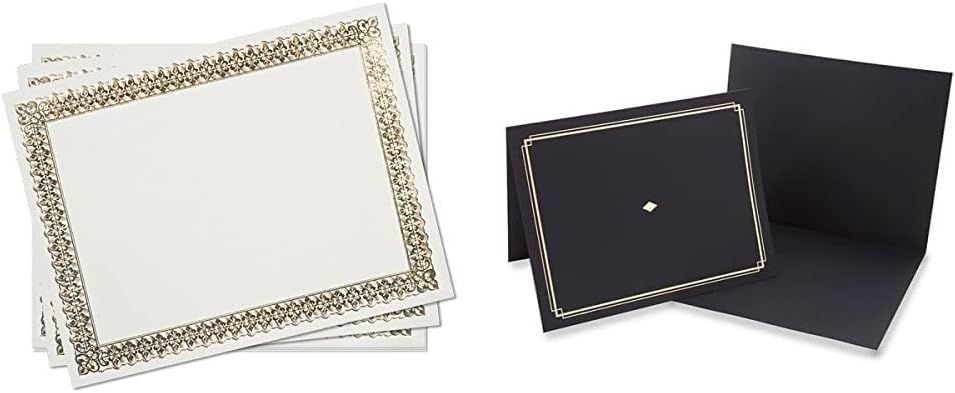 Gold Foil Certificate Paper, Parchment Design, 80lb 8.5” x 11”, 15 Count & Certificate Kit, Includes 6 8.5" x 11"