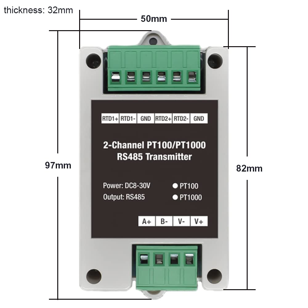 2 Channels PT1000 Rs485 Modbus Output Temperature Acquisition Module