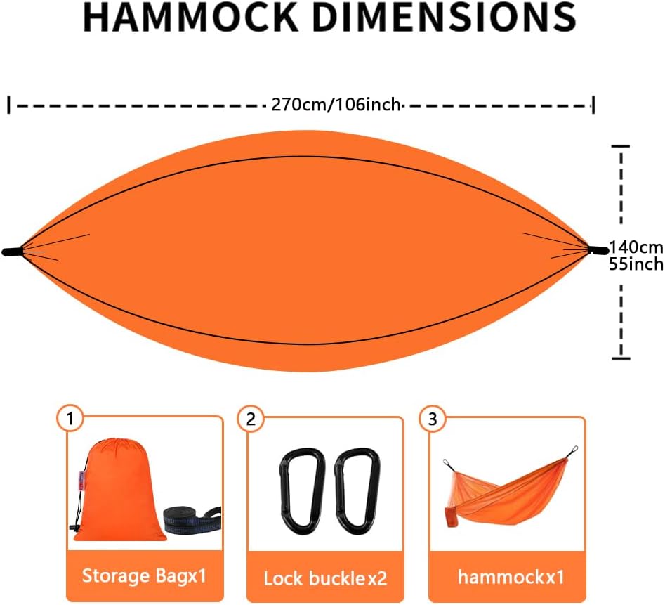 Camping Hammock, Portable Hammocks with Tree Straps & Attached Carry Bag, Travel Tree Hammocks for Outside Indoor