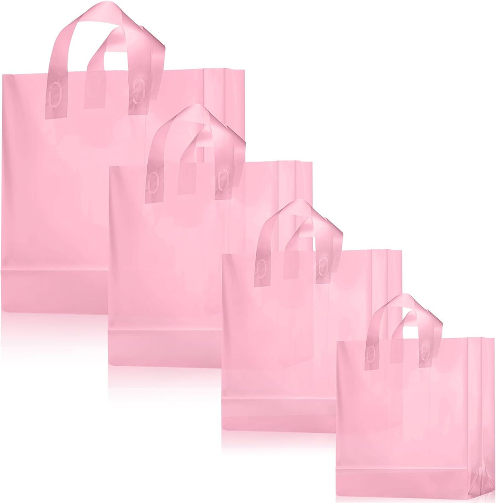 100 Pcs Plastic Gift Bags with Handles, Light Pink