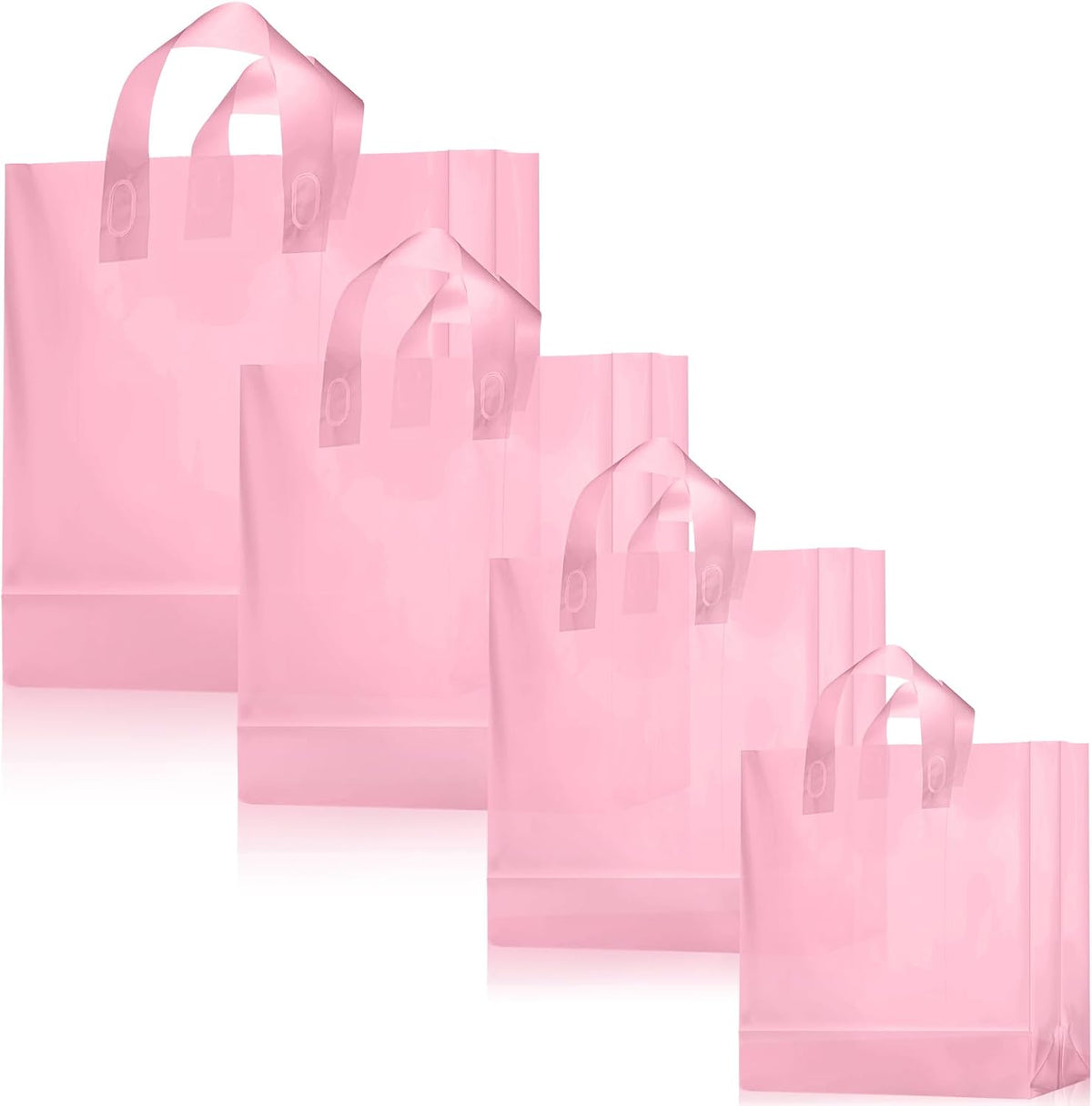 100 Pcs Plastic Gift Bags with Handles, Light Pink