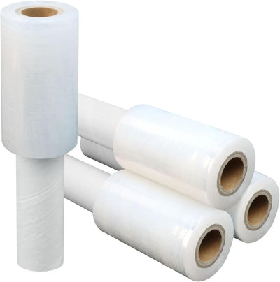 Stretch Film 4" × 1000 ft, Shrink Wrap Rolls with Handle, 80 Gauge