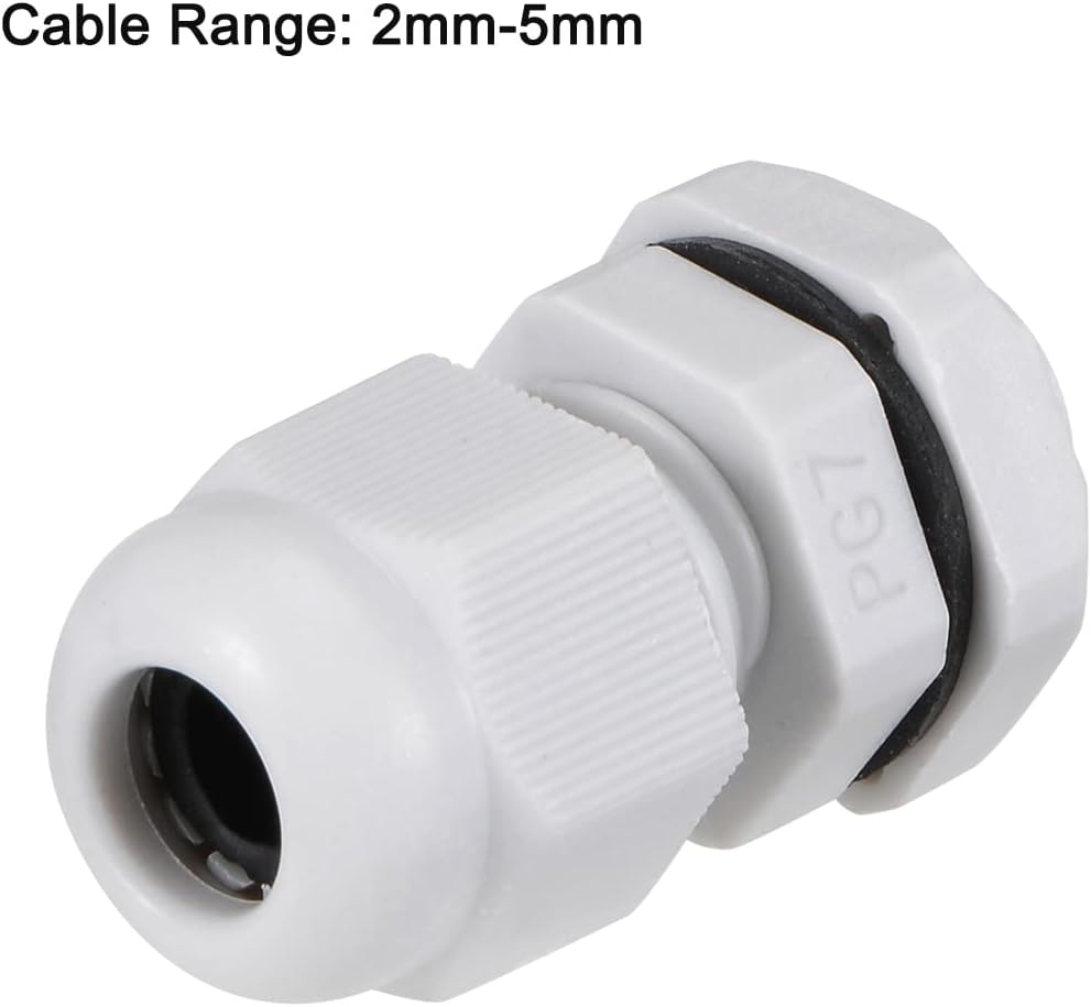 uxcell 10Pcs PG7 Cable Gland 2mm-5mm Wire Hole Waterproof Nylon Joint Adjustable Locknut with Washer White