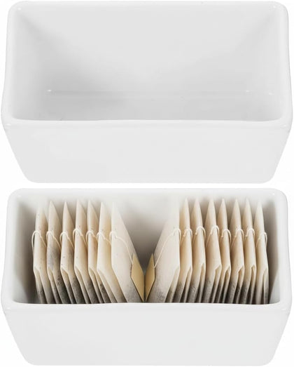 2PCS Ceramic Sugar Packet Holder for Coffee Bar, Small Tea Bag Organizer for Counter, White Porcelain Sugar Holder