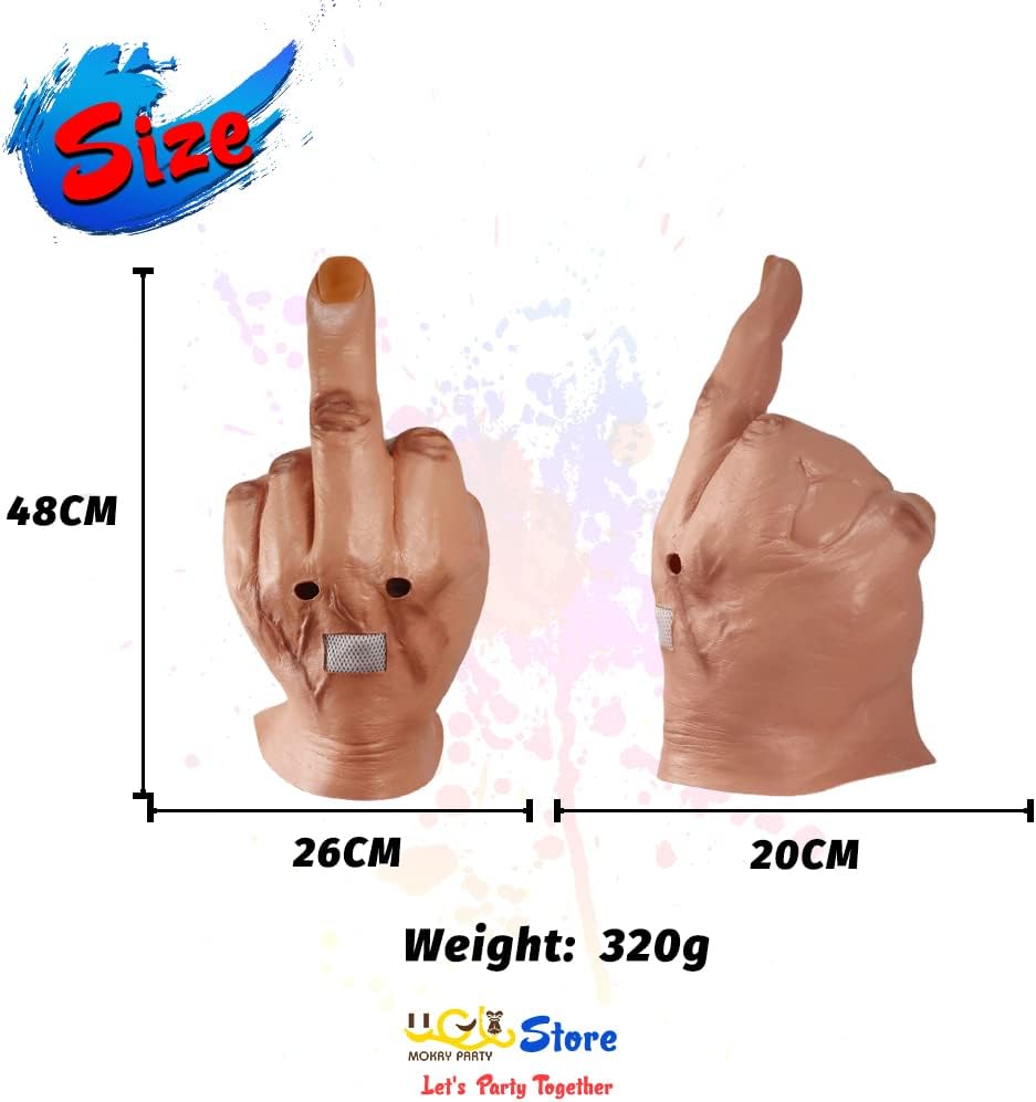 Middle Finger Funny Head Mask Costume Party Prop Adult Middle Finger Mask