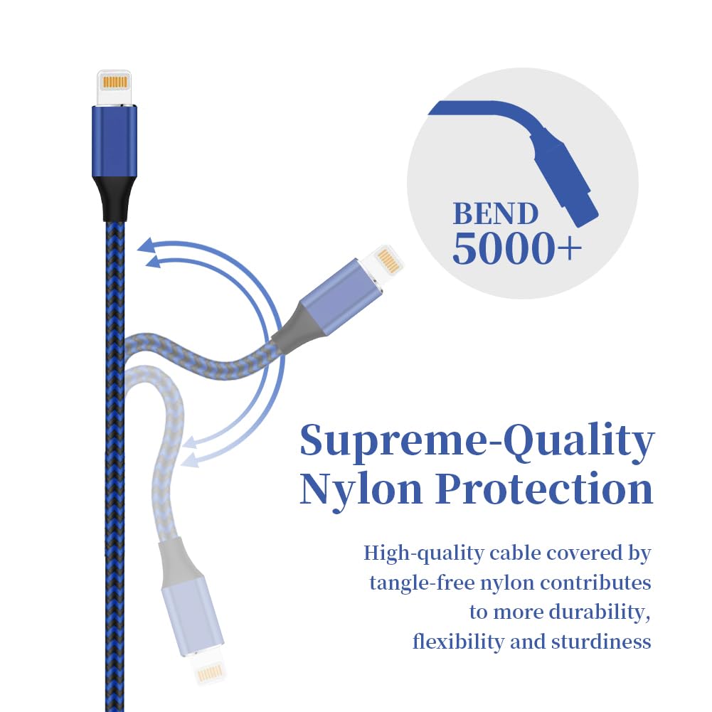 iPhone Charger [Apple MFi Certified] Lightning Cable 6PACK-3/3/6/6/6/10 FT Nylon Braided iPhone Charger Cord High