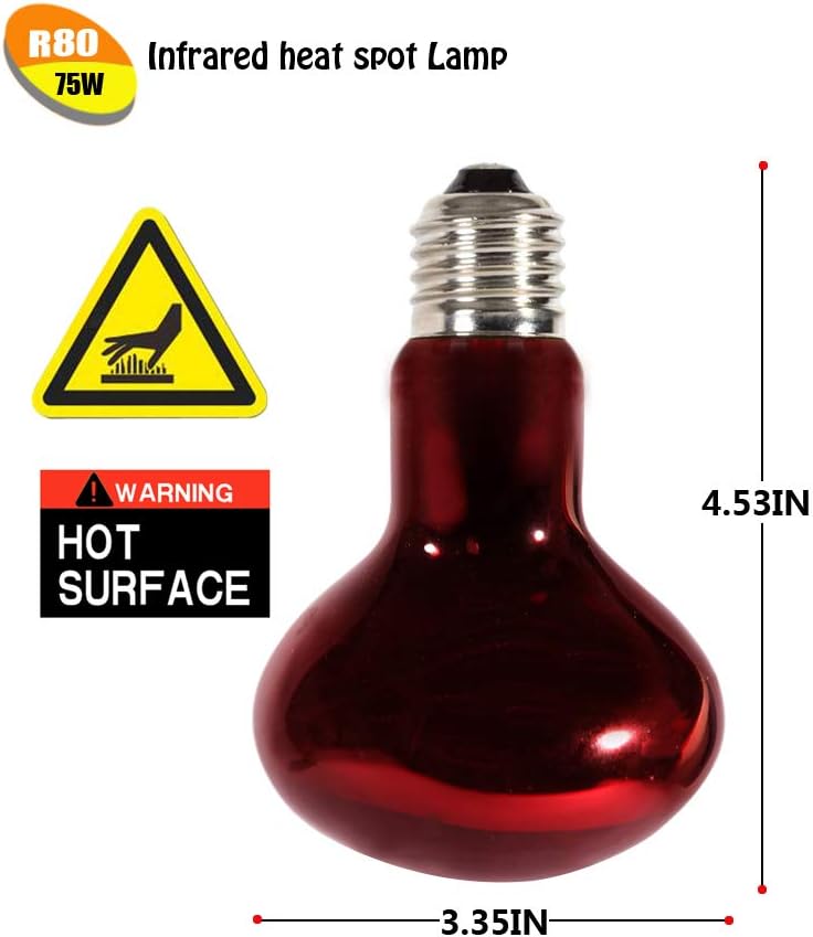 Infrared Heat Lamp Bulbs 75W 2 Pack,Red Basking Spot Light Bulb Reptile Heating lamp for Bearded