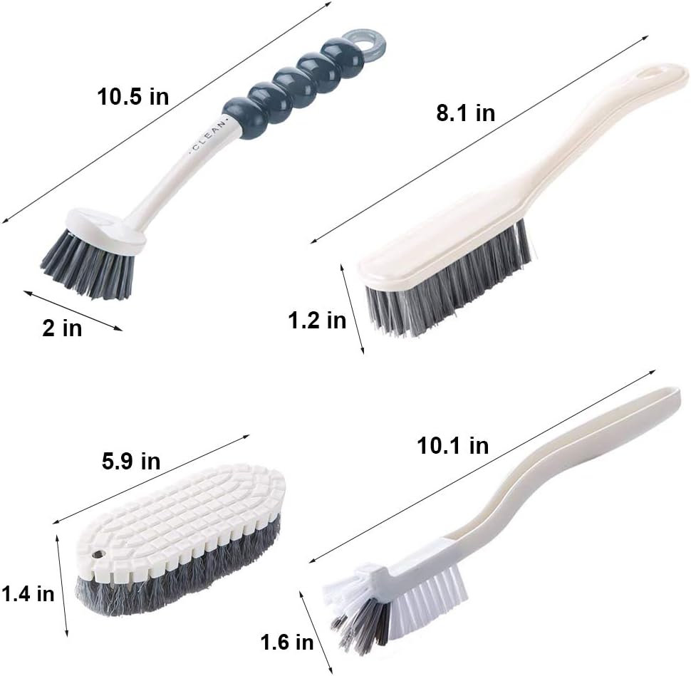 Multi-Purpose Scrub Brush Set - 4 Pack Kitchen Cleaning Brushes with Stiff Bristles for Dishes, Pots, Pans, Sink &