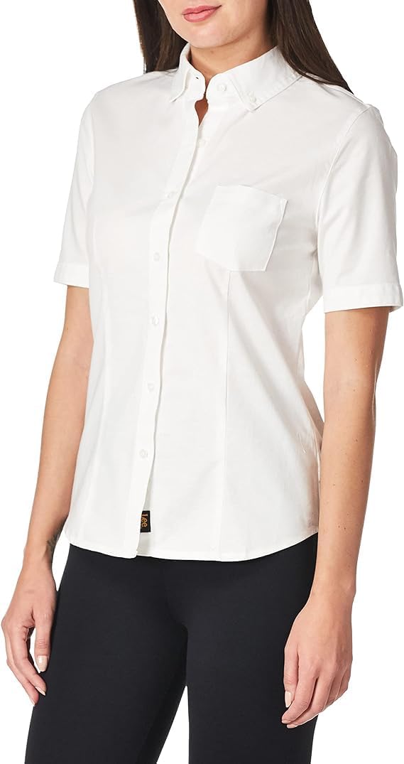 womens Short-sleeve Stretch Oxford Blouse
