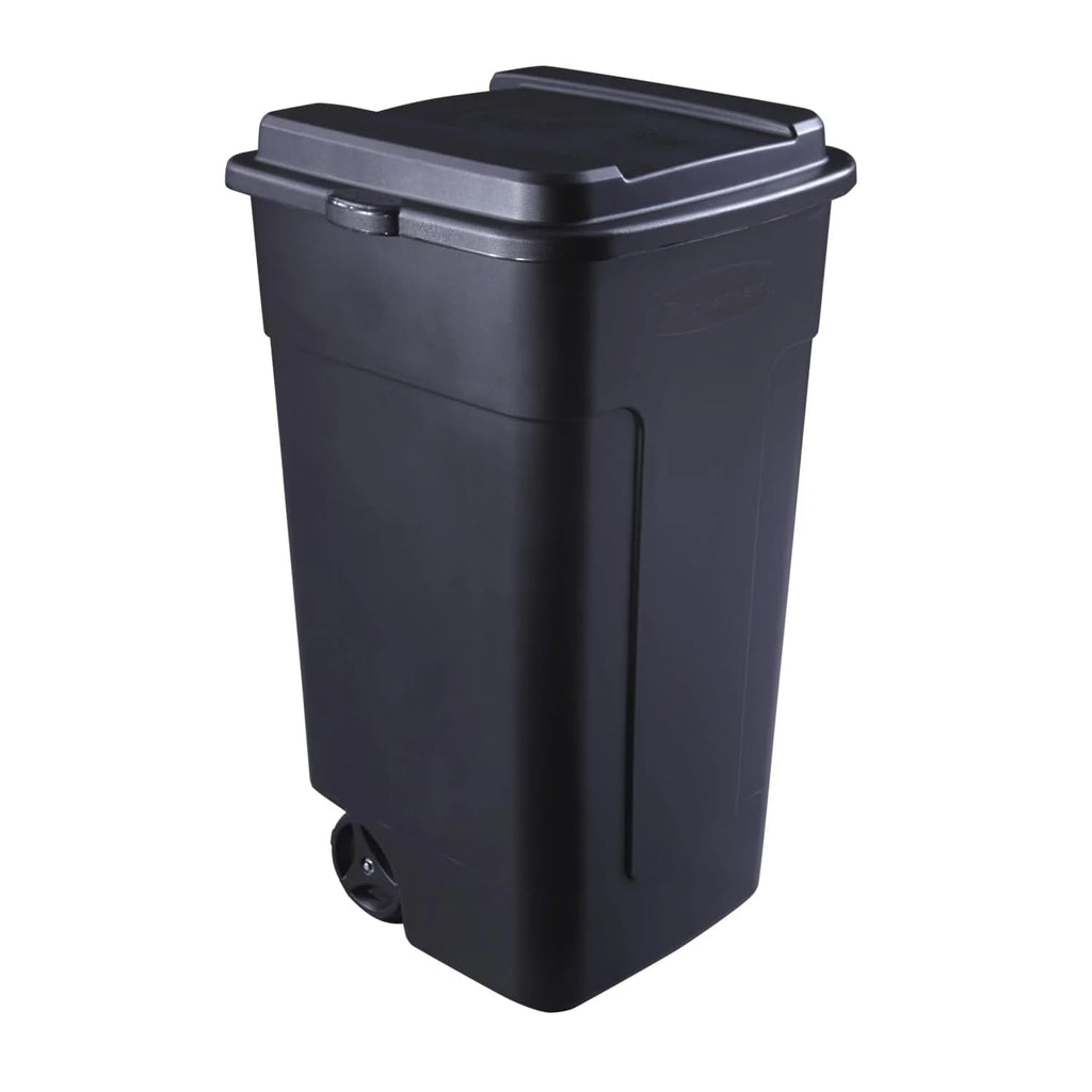 50 Gallon Wheeled Trash Can, Heavy Duty Plastic Garage Garbage Bin with Lid | Shatterproof Snap-fit lid locks Trash