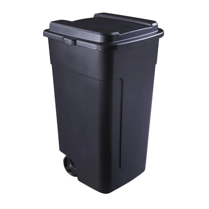 50 Gallon Wheeled Trash Can, Heavy Duty Plastic Garage Garbage Bin with Lid | Shatterproof Snap-fit lid locks Trash
