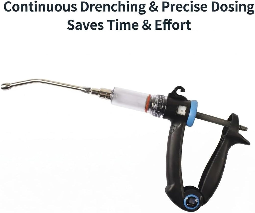 2-in-1 Veterinary Syringe & Oral Drencher Set, 0.5-10ml Adjustable Continuous Injector with Long Suction Needle &