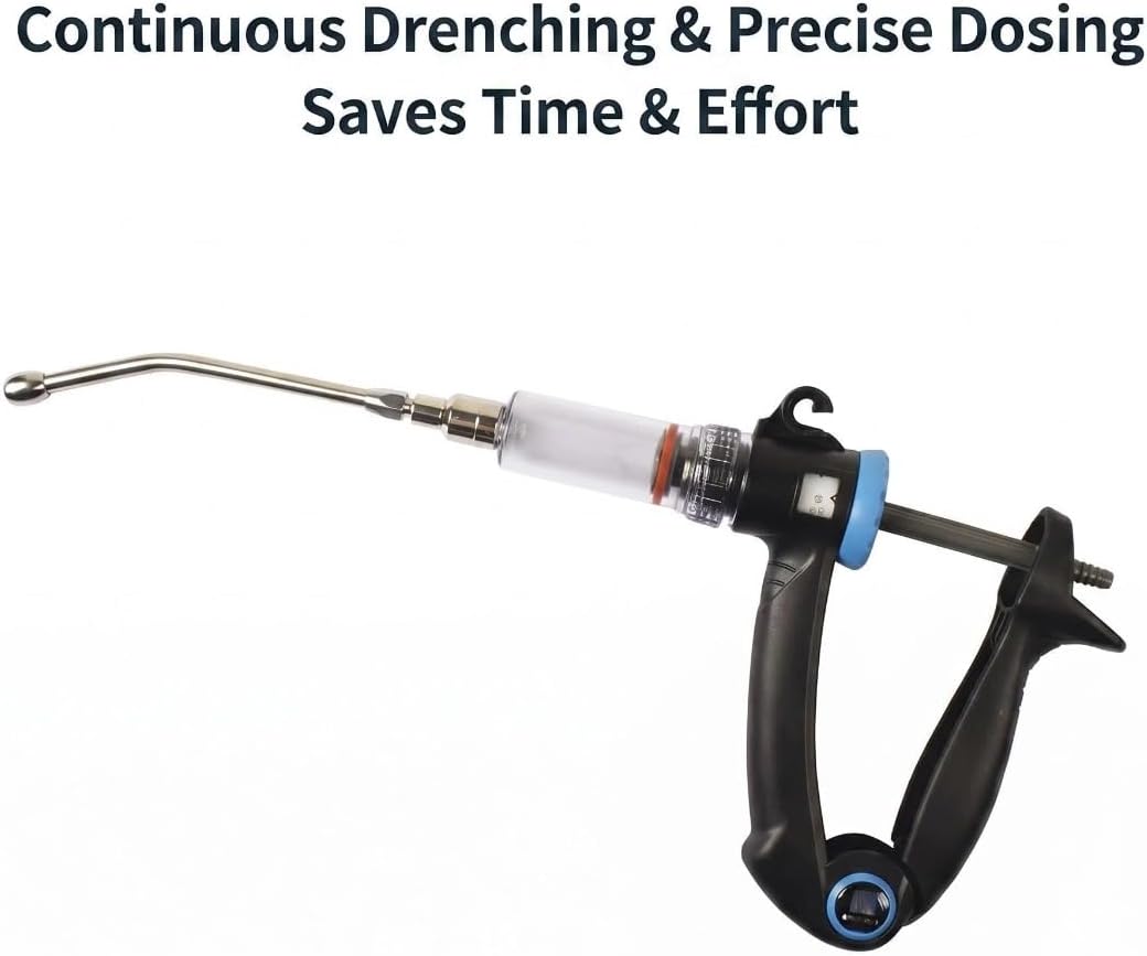 2-in-1 Veterinary Syringe & Oral Drencher Set, 0.5-10ml Adjustable Continuous Injector with Long Suction Needle &