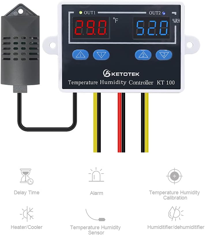 Temperature Humidity Controller Digital Thermostat Module 120V, Heating Cooling Humidification and dehumidification