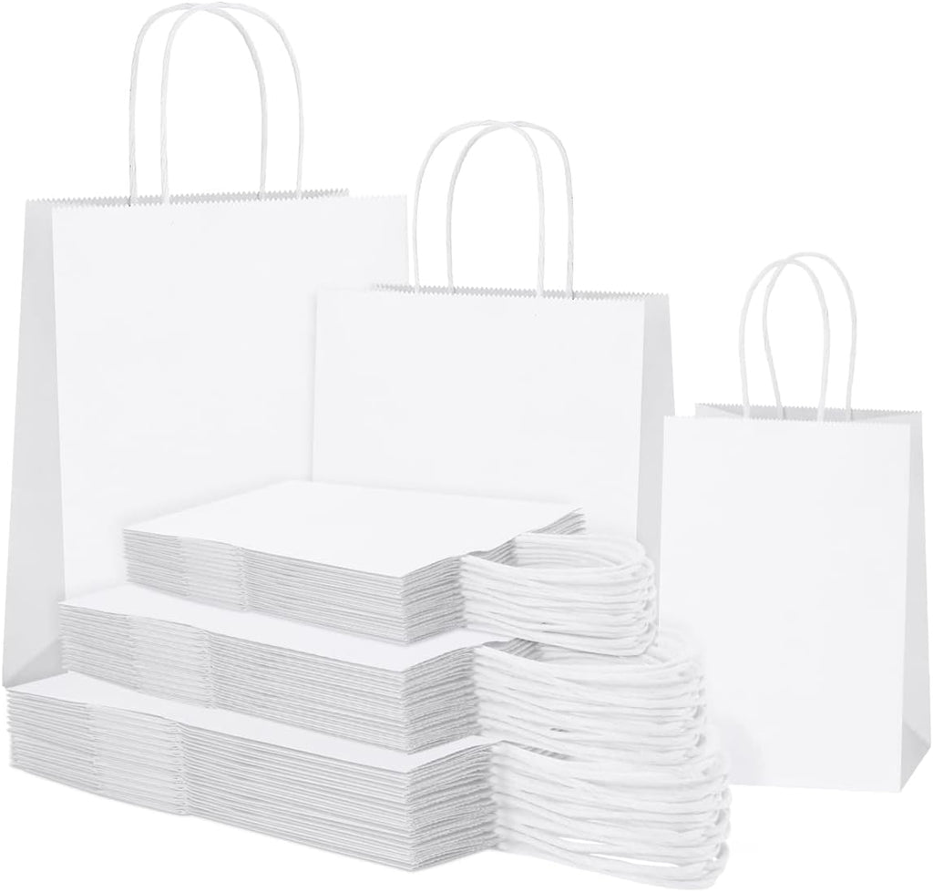 45Pcs White Paper Bags with Handles, Assorted Sizes Gift Bags Kraft