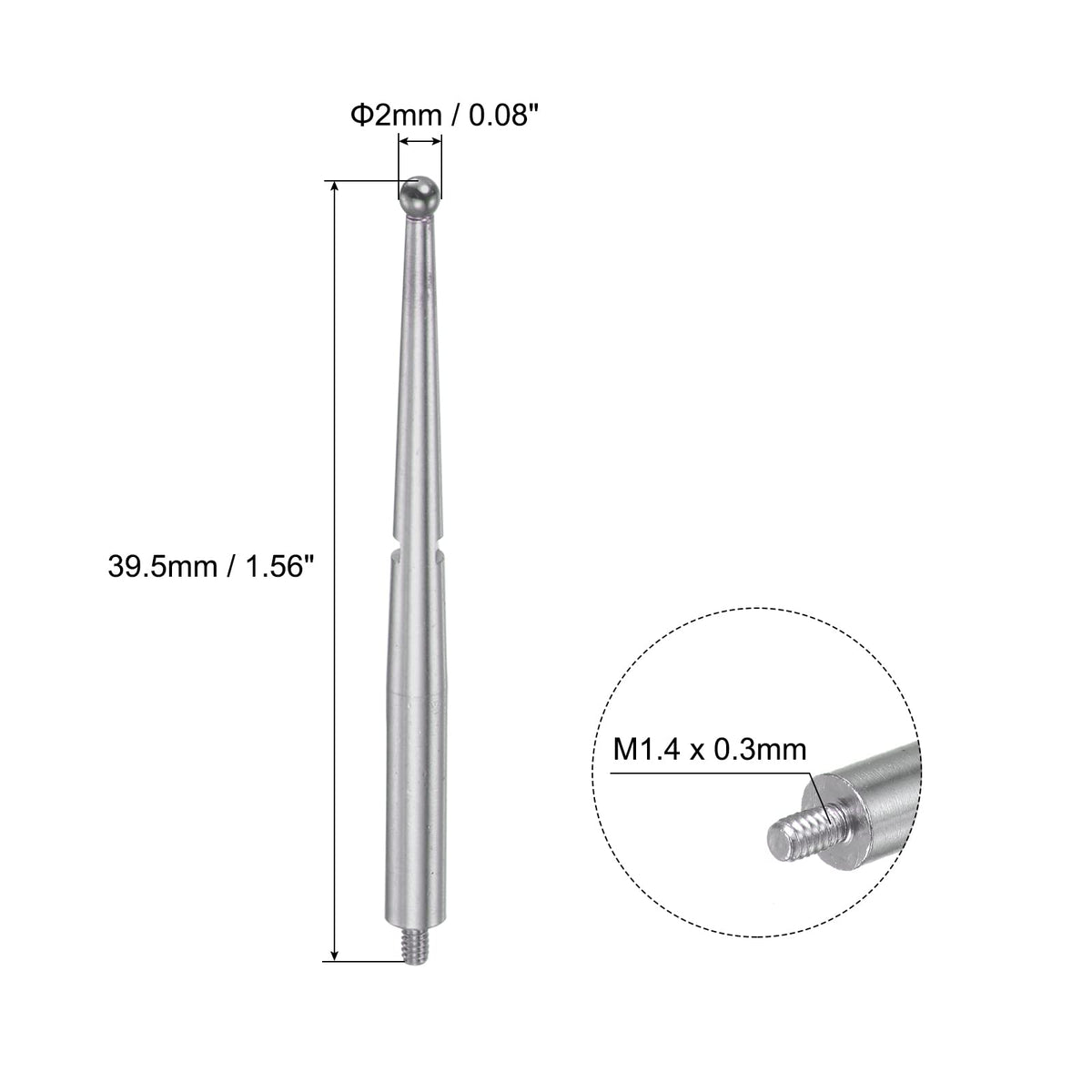 uxcell Contact Point for Dial Test Indicator, 2mm Diameter Carbide Ball Tip M1.4x0.3 Thread 1.56" Length