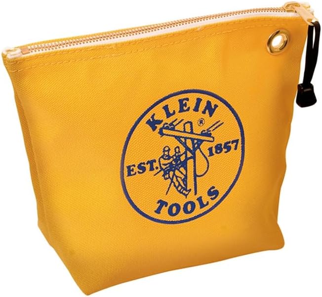 Klein Tools 5539YEL Zipper Bag, Canvas Tool Pouch is 10-Inch Consumables Bag for Storing Parts, Brass Grommet for