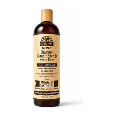Men Castor Oil 3 in 1 Shampoo, Conditioner, Beard Wash, Hair, 16 oz