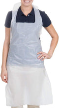 10 PCS White Disposable Aprons - Plastic, Polythene, Waterproof for Cooking, Cleaning