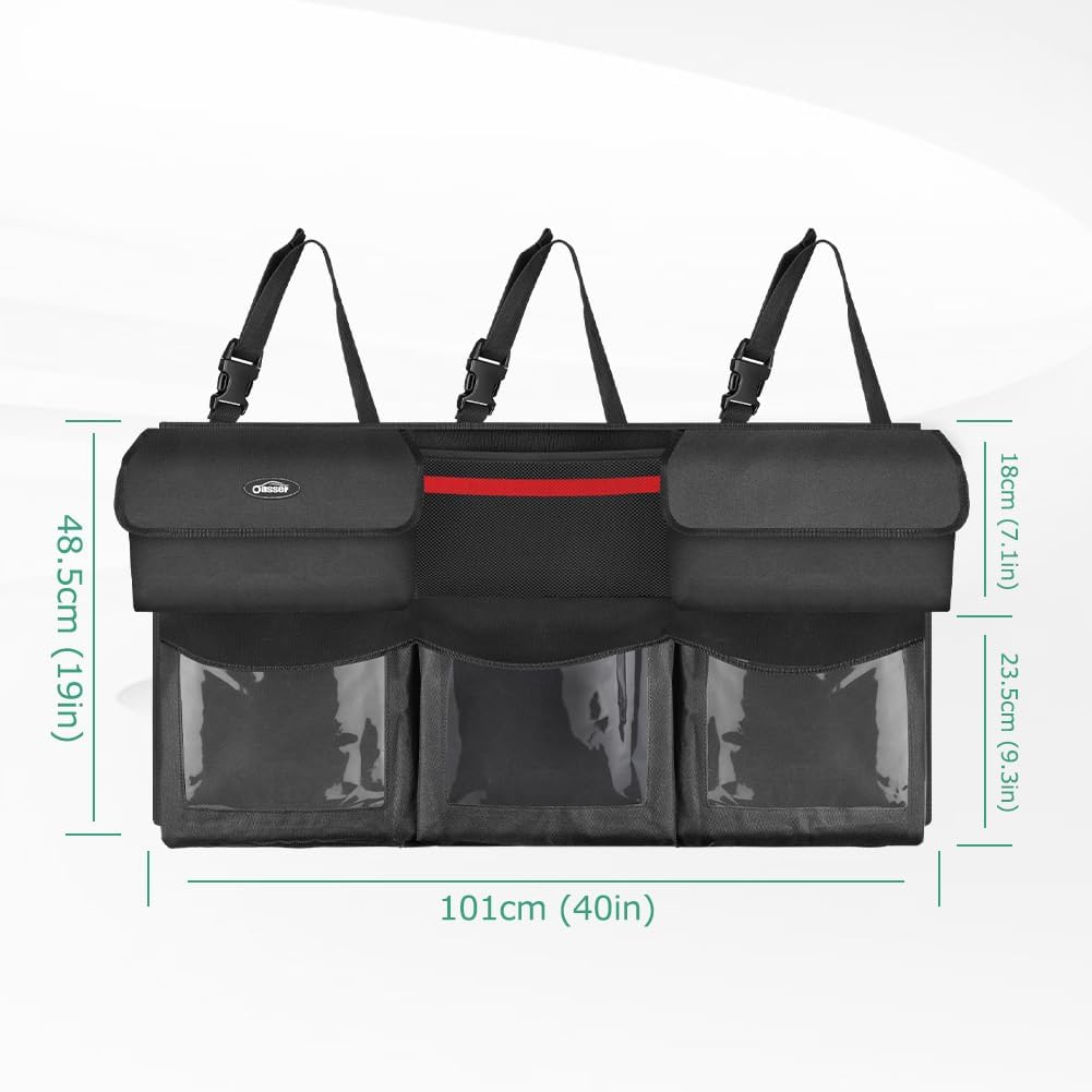 Back Seat Trunk Organizer Hanging Car Organizer Foldable Cargo Storage with 6 Large Pockets 3 Adjustable Straps