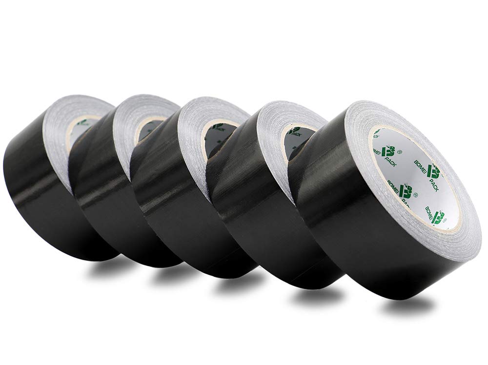 5 Pack Black Duct Tape Roll Crafts, Residue Free Duct Sealing Tape Multi Pack, 8.3Mil x1.88Inch x 35Yds