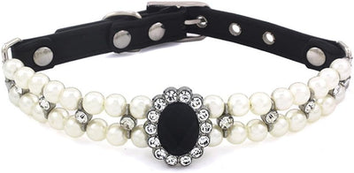 Pet Double Row Pearl Rhinestone Collar Cat Dog Necklace Adjustable Cute Gem Vintage Accessories(7.8 "-9.8")