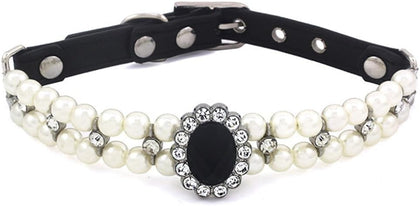 Pet Double Row Pearl Rhinestone Collar Cat Dog Necklace Adjustable Cute Gem Vintage Accessories(7.8 "-9.8")